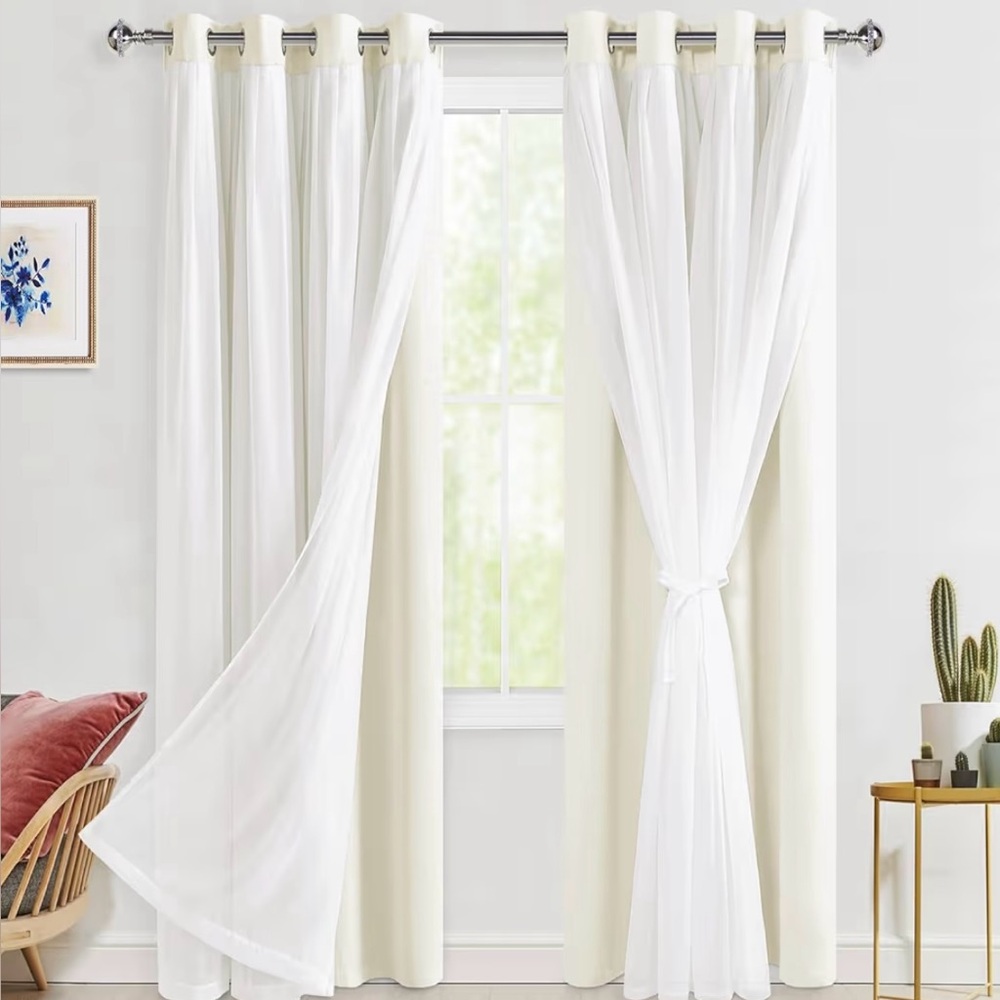 HIASAN ~ Blackout Curtains w/Sheer Overlay Grommet Thermal Insulated 52W X 84L